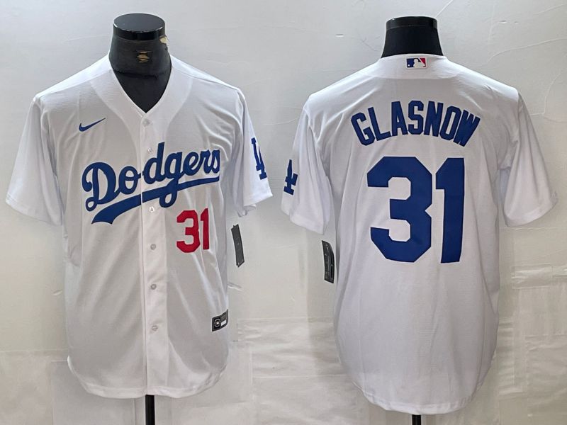 Men Los Angeles Dodgers 31 Glasnow White Nike Game MLB Jersey style 3